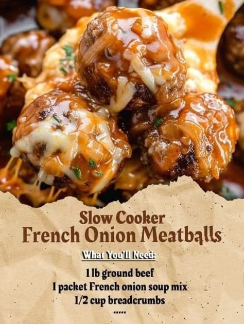 Bobby Flay Fans | Slow Cooker French Onion Meatballs 😍😋 | Facebook Slow Cooker French Onion Meatballs, Berry Compote Recipe, French Onion Meatballs Recipe, French Onion Meatballs, Onion Meatballs, Classic French Onion Soup, Compote Recipe, Grandma Cooking, Berry Compote