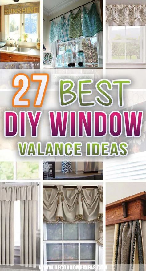 27 Best DIY Window Valance Ideas That Work For Any Room | Decor Home Ideas Bathroom Window Valance, Diy Window Valance Ideas, Curtain Valance Ideas, Diy Window Valance, Window Valance Ideas, Bathroom Valance, Bedroom Valances, Diy Valance, Valance Patterns