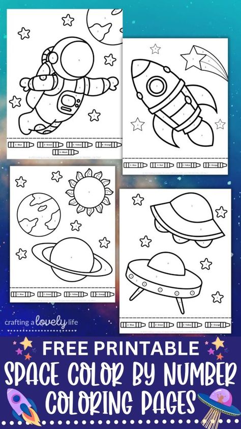 These free printable Space Color by Number Coloring Pages are such a fun activity for kids to do! These color by number printables are free so you can download them and print as many copies as you want! Space Crafts | Activities for kids Coloring Pages | Space craft for kids | Printable Coloring Page | Free Color by Number Printable | Free printables for kids | Space Coloring Page Space Color By Number, Hocus Pocus Printable, Color By Number Printable Free, Coloring Pages Space, Space Coloring Sheet, Free Color By Number, Space Printables, Color By Number Coloring Pages, Space Theme Preschool