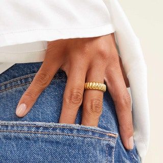 31 Sweatproof Jewelry Pieces You’ll Wear All the Time: OXB, Mejuri, Hey Harper, and More | SELF Mejuri Jewelry, Rib Ring, Slim Ring, French Dessert, Bold Rings, Gold Jewelry Earrings, Yellow Gold Jewelry, Engraved Items, Yellow Gold Earring