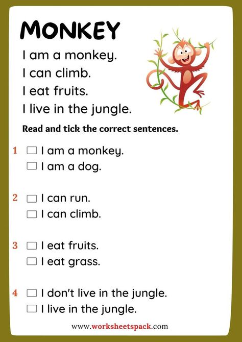 Comprehension For Grade 3, English Conversation For Kids, Ingles Kids, Animals Reading, First Grade Reading Comprehension, Reading Comprehension For Kids, Kids Worksheet, Reading Comprehension Kindergarten, Short Passage