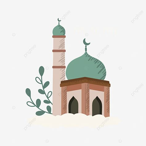 Eid Mubarak Illustration Art, Mosque Animation, Mosque Sticker, Eid Mubarak Design Illustration, Masjid Illustration, Islamic Cartoon Art, Islam Illustration, Mosque Illustration, Diy Eid Decorations