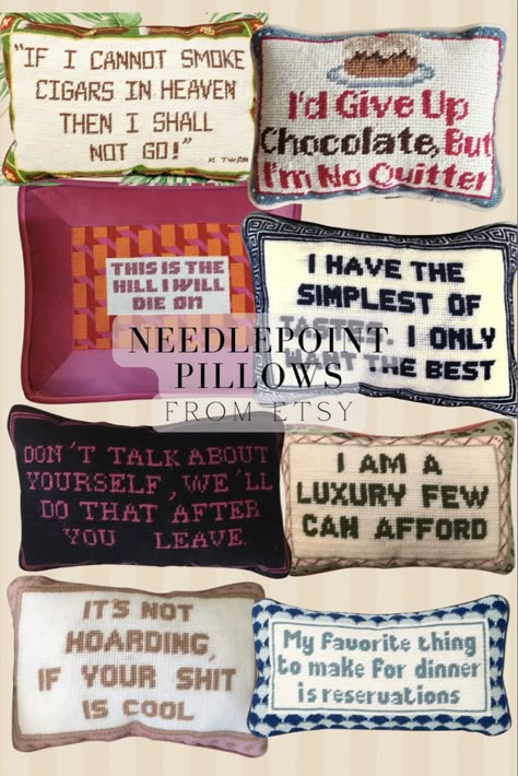 Funny Needlepoint Pillow, Word Pillows, Hawaii Apartment, Funny Needlepoint, Love Recipe, Word Pillow, Embroidered Pillows, Needlepoint Ideas, Needlepoint Pillow