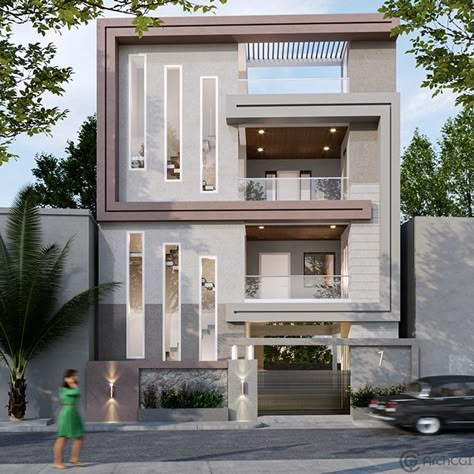 162-E 163-E on Behance Architecture Apartment Design, Minimalist Exterior Design, Apartment Design Exterior, Minimalist Exterior, Architecture Apartment, Rendering Architecture, Building Front Designs, 3 Storey House Design, Front Elevation Design