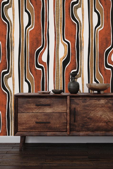 Add a touch of African heritage and modern style to your space with our African Bogolan Abstract Wallpaper. This Mud cloth-inspired design features intricate Ethnic Tribal patterns in a sleek Line Wallpaper style, perfect for adding a unique decor element to any room in your home. The Peel And Stick convenience makes installation a breeze, while the traditional influences of this wallpaper lend a timeless charm to your living space. Upgrade your decor with a piece that beautifully blends modern Peel Wallpaper Modern, Peel Wallpaper Living Room, Wallpaper Peel And Stick Browns, Clay Bohemian Wallpaper, Modern Wallpaper Bathroom Wall, Modern Wallpaper Living Room Wall, Wallpaper Bathroom Abstract, Stylish Wallpaper Home, Wallpapers Bathroom Modern