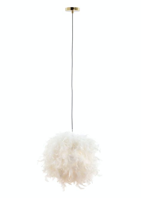 BHS White Plume Feather Ball Pendant Light (112cm x 40cm x 40cm) – White Ball Pendant Lighting, Tripod Table Lamp, Stainless Steel Lighting, Bathroom Ceiling Light, Touch Lamp, Air Bnb, Feather Pendant, Brass Lighting, Tripod Floor Lamps