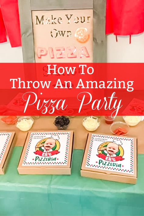 Pizza And Movie Birthday Party, Slice Of Fun Pizza Party, Birthday Pizza Party Ideas, Pizza Birthday Decorations, Make Your Own Pizza Birthday Party, Pizzeria 1st Birthday, Kids Pizza Making Party, Pizza Party Theme Ideas, Pizza Theme 2nd Birthday