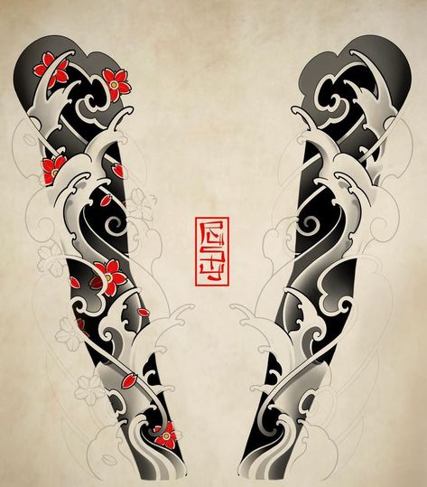 Japanese Sleeve Drawing, Irezumi Tattoo Design Japanese Style, Dojo Tattoo, Yakuza Tattoo Design Japanese Style, Japanese Tattoo Sleeve Men, Japanese Sleeve Tattoo Design, Japanese Arm Tattoo, Irezumi Sleeve, Japanese Samurai Tattoo