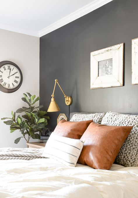 Neutral paint colors for creating a beautiful high contrast home. #sherwinwilliams #paintcolors #modernfarmhouse Worldly Gray, Black Accent Walls, Stylish Bedroom Design, Iron Ore, Style Deco, Decor Buy, Wool Pillow, Stylish Bedroom, Decor Essentials