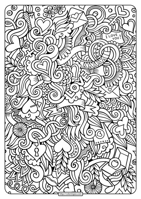 Free printable Love Doodle pdf coloring pages and books for kids of all ages. You can print or download them to color and offer them to your family and friends. #free #printable #pdf #love #doodle #coloring #coloringpage #coloringbook Adult Coloring Books Printables, Abstract Coloring Pages, Heart Coloring Pages, Love Coloring Pages, Pattern Coloring Pages, Detailed Coloring Pages, Free Adult Coloring Pages, Printable Adult Coloring Pages, Doodle Coloring