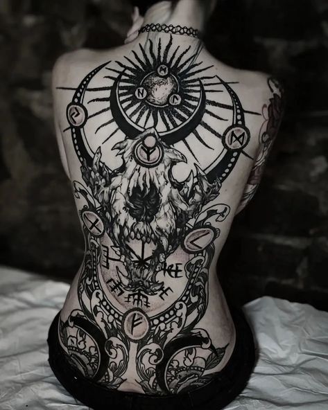 Occult Tattoo, Goth Tattoo, Wicked Tattoos, Scary Tattoos, Full Back Tattoos, Back Tattoos For Guys, Creepy Tattoos, Incredible Tattoos, Back Tattoo Women