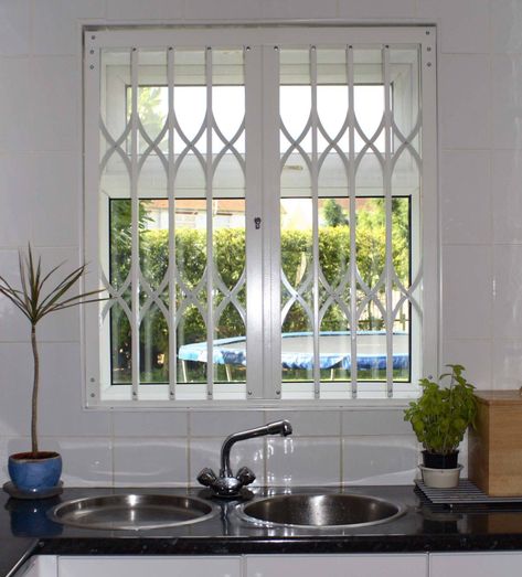 Security grilles for night and day security - Cross-Guard Window Security Screens, Shutters Interior Window, Window Security Bars, Shutters Interior, Window Grills, Window Bars, Interior Window, Metal Doors Design, Iron Door Design