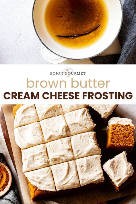 Learn to make fluffy brown butter cream cheese frosting with 5 ingredients in 15 minutes of active time. Simple to make, incredibly addictive! Brown Butter Cream Cheese Icing, Honey Cream Cheese Frosting, Brown Butter Buttercream, Brown Butter Cream Cheese Frosting, Brown Butter Cream Cheese, Super Moist Chocolate Cake, Cream Cheese Buttercream Frosting, Bojon Gourmet, Brown Butter Frosting