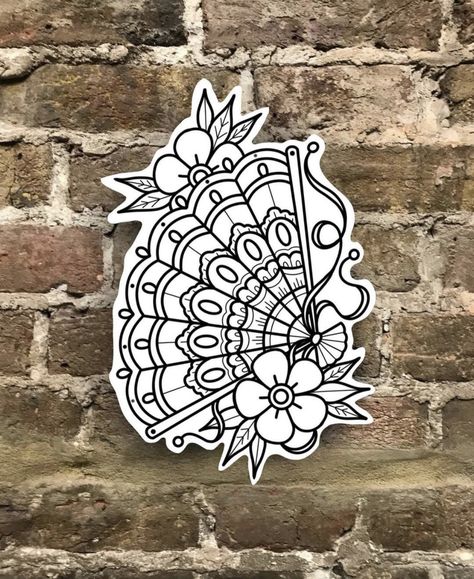 Traditional Tattoo Outline, Traditional Tattoo Stencils, Leg Patchwork, Sam King, Traditional Tattoo Inspiration, Traditional Tattoo Flowers, Fan Tattoo, Traditional Tattoo Sleeve, Traditional Tattoo Art