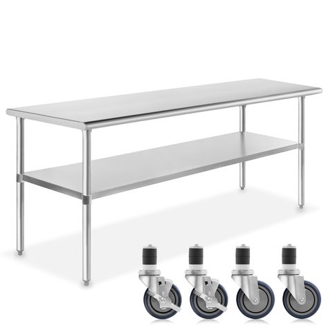 Gridmann NSF Stainless Steel Commercial Kitchen Prep & Work Table with 4 Casters (Wheels) - 60 in. x 30 in. - Walmart.com Steel Kitchen Countertops, 2022 Kitchen Island, Stainless Steel Kitchen Countertops, Dog Services, Shed Patio, Pancake Ideas, Home Distilling, Stainless Steel Prep Table, Food Truck Trailer