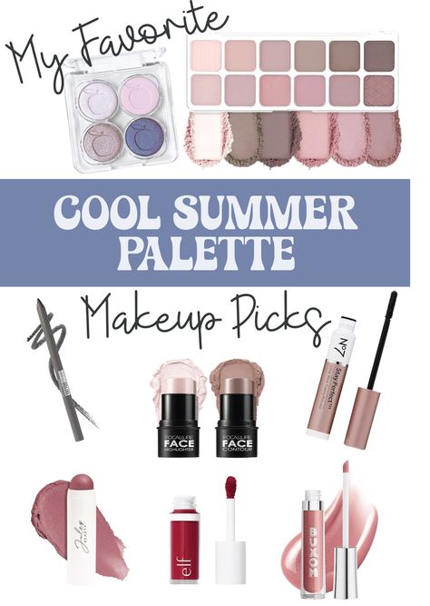 Cool Summer Makeup Palette Eye Shadows, Eyeshadow For Summer Skin Tone, Soft Summer Makeup Tutorials, Cool Summer Eyeshadow Palette, True Summer Eyeshadow, True Summer Makeup Products, Cool Summer Eyeshadow, Summer Palette Makeup, Summer Cool Tone Makeup