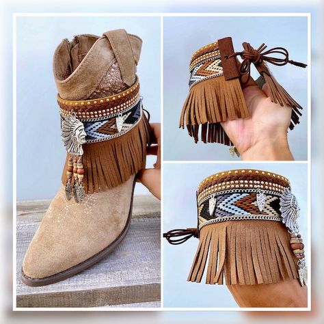 Cover Boots, Australian Boots, Free Jewellery Making Tutorials, Look Boho Chic, Boot Bracelet, Boot Toppers, Boot Bling, Boho Boots, Western Style Boots