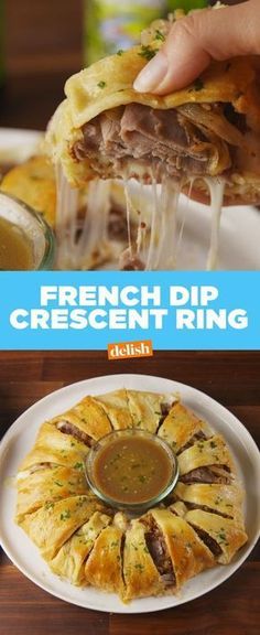 This French Dip Crescent Ring will have all your friends double dipping. Get the recipe from Delish.com. Croissant Pizza, French Dip Crescents, Crescent Ring Recipes, Ring Recipes, Crescent Rings, Crescent Roll Recipes Dinner, Pizza Appetizers, Crescent Recipes, Pizza Dip