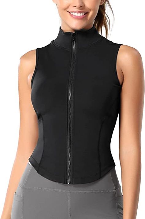 Amazon.com: FEOYA Women Sleeveless Athletic Tank Top Shirts Full Zip Up Tshirt for Yoga Running Fitness Exercise : Clothing, Shoes & Jewelry Gym Jacket, Yoga Jacket, Slim Fit Jackets, Sport Top, Yoga Tank Tops, Gym Tops, Running Jacket, Workout Tank Tops, Workout Jacket