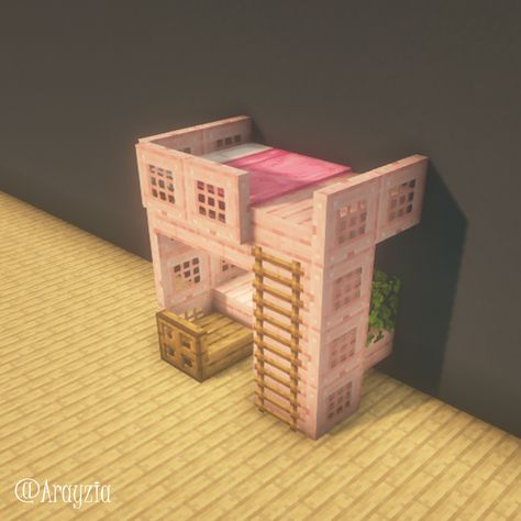 Decor Minecraft House, Minecraft Aesthetic Decor, Cute Minecraft Interior Pink, Minecraft Pink Room Ideas, Minecraft Designs Ideas, Cute Bed Minecraft, Loft Bed Minecraft, Pink Bed Minecraft, Mincraft Idea Houses Coquette