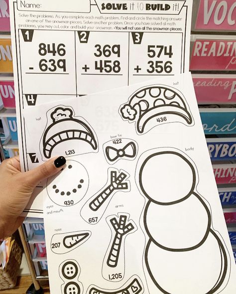 Free Addition and Subtraction snowman math craft Christmas Math 2nd Grade, Subtraction With Regrouping, Christmas Math Project, Math Subtraction Worksheets, Subtraction Centers, Winter Math Activities, Math Subtraction, Subtraction Activities, Math Crafts