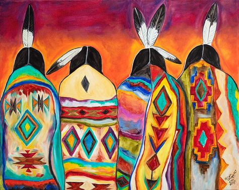 Indian Blankets  Painting by Aren Dummer Native American Art Painting, Easy Native American Painting, Native Art Paintings, Native American Abstract Art, Native American Paintings Canvases, American Indian Art Drawing, Ojibway Art, Native American Feather Art, Native American Art Drawings