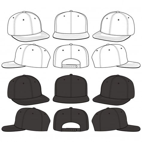 Snapback cap fashion flat sketch templat... | Premium Vector #Freepik #vector #design #template #fashion #illustrator Flat Sketch Template, Drawing Hats, Fashion Flat Sketch, Fashion Figure Templates, Sketch Template, Hat Template, Fashion Design Template, Muster Tattoos, Designer Brands Fashion