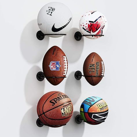 S SUCHEK Basketball Holder Wall Mount, Ball Holder Wall Mount, Ball Display Wall Storage for Basketball, Soccer Ball, Volleyball, Football, Rugby Boys Basketball Room, Basketball Holder, Soccer Bedroom, Sports Themed Bedroom, Ball Volleyball, Sports Room Boys, Boy Sports Bedroom, Basketball Bedroom, Soccer Decor