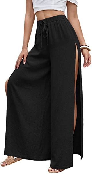 Wide Leg Casual Pants, Cargo Outfit, Pants Elegant, Chic Evening Dress, Split Pants, Side Pants, Long Skirt Outfits, Basic Leggings, High Waist Wide Leg Pants