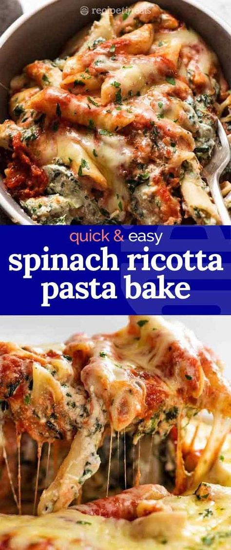 Spinach And Ricotta Stuffed Shells, Ricotta Pasta Bake, Spinach Ricotta Pasta, Ricotta Stuffed Shells, Future Chef, Spinach And Ricotta, Spinach Ricotta, Baked Pasta Recipes, Ricotta Pasta