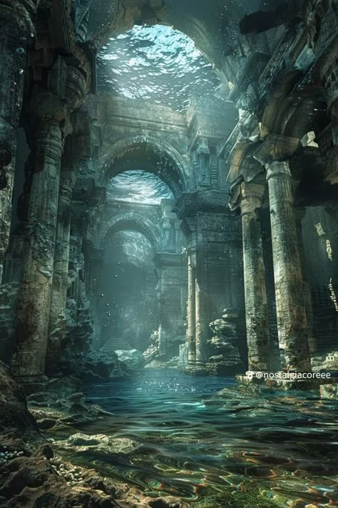 Fantasy Cave City, Fantasy Scenery, Underwater Caves, Fantasy Settings, Underwater City, Water Aesthetic, 3d Environment, Creature Artwork, Rpg Map