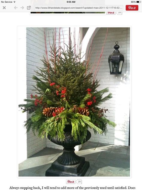 Large Black Planter - Ideas on Foter Winter Urns, Outdoor Holiday Planters, Winter Pots, Porch Pots, Winter Planters, Christmas Urns, Outdoor Christmas Planters, Holiday Planter, Outside Christmas Decorations