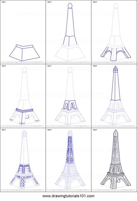 Drawing The Eiffel Tower, How To Draw Eiffel Tower Step By Step, How To Draw Eiffel Tower, Eiffel Tower Printable, Mini Eiffel Tower, Eiffel Tower Drawing, Paris Drawing, Easy Pictures, Eiffel Tower Painting