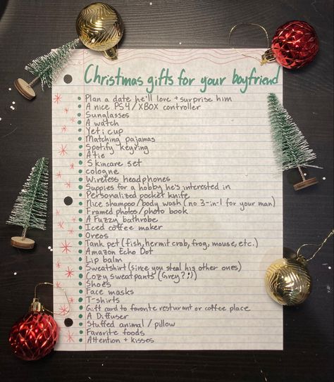 What To Get Your Boyfriend For Christmas Gifts For Him, Christmas List Ideas Boyfriend, Christmas Stuff To Do With Boyfriend, Christmas List For Girlfriend, Xmas Present Ideas For Boyfriend, Bf Present Ideas Christmas, Christmas Hamper For Boyfriend, What To Get Your Boyfriend For Christmas Ideas, Christmas Present Boyfriend Ideas