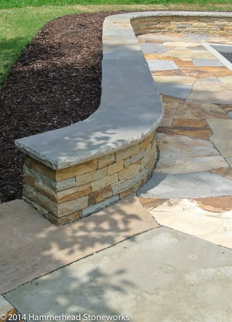 Backyard Retaining Walls, Patio Pavers Design, Sloped Backyard, Landscaping Retaining Walls, Patio Deck Designs, Backyard Fireplace, Flagstone Patio, Backyard Renovations, Stone Bench