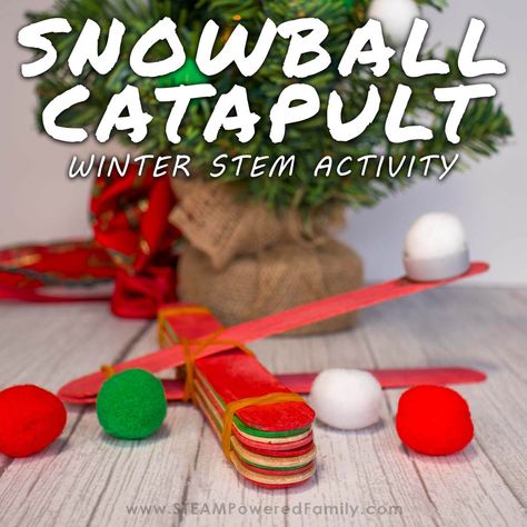 This winter enjoy a fun STEM twist on your favorite snowball fights, by making a Snowball Catapult. This is perfect for indoor Winter STEM! Stem Night Activities, Winter Stem Activities For Kids, Kindergarten Stem Challenges, Simple Stem Projects, December Stem, Winter Stem Challenges, Stem Winter, December Themes, January Themes