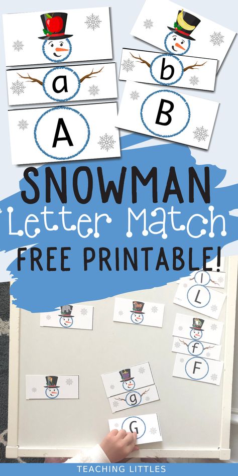 This free printable preschool winter activity involves matching upper & lower case letters, and letter sound, to complete the snowman. Snowflake Literacy Activities, Ice Math Activities For Preschool, Winter Literacy Activities For Toddlers, Snowman Letters Free Printable, Upper And Lower Case Activities, Upper Case Lower Case Activities, Upper Lower Case Letter Match, Literacy Winter Activities Preschool, Lower And Upper Case Letters Activities