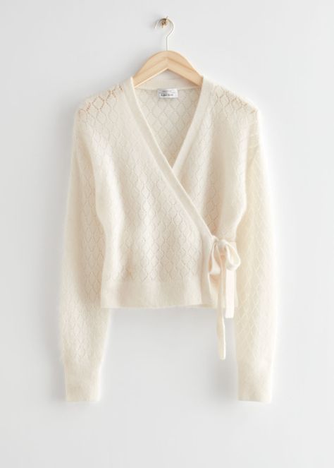 Pointelle Knit Wrap Cardigan - White - Cardigans - & Other Stories US Knit Wrap, Wrap Cardigan, White Cardigan, Fashion Story, Cropped Cardigan, Cardigans For Women, Cardigan Sweater, Knit Cardigan, Capsule Wardrobe