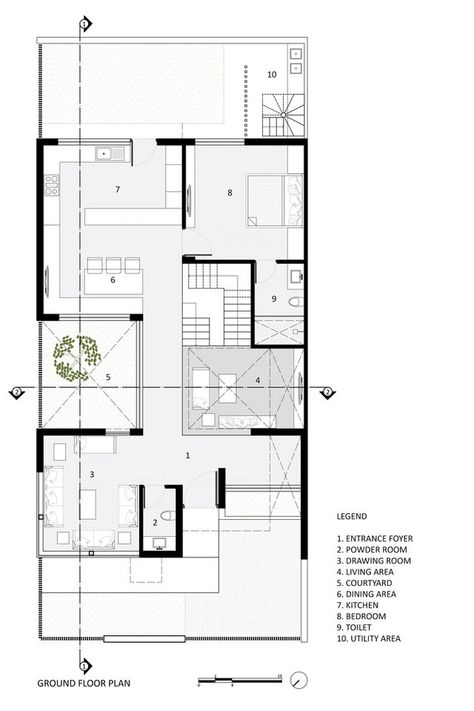 House Design with An Inward-Looking Spatial Arrangement | Arch. Lab - The Architects Diary Layout Small House, Row House Design, Duplex Floor Plans, Indian House Plans, Modern Floor Plans, Plans Architecture, Courtyard House Plans, Compact House, Duplex House Plans