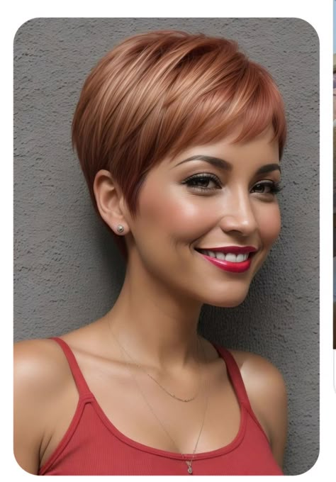 Copper Blonde Hair Short, Caramel Pixie Haircut, Short Copper Hair Pixie Hairstyles, Copper Pixie Cut, Copper Pixie, Growing Short Hair, Short Copper Hair, Cute Bobs, Blonde Hair Short