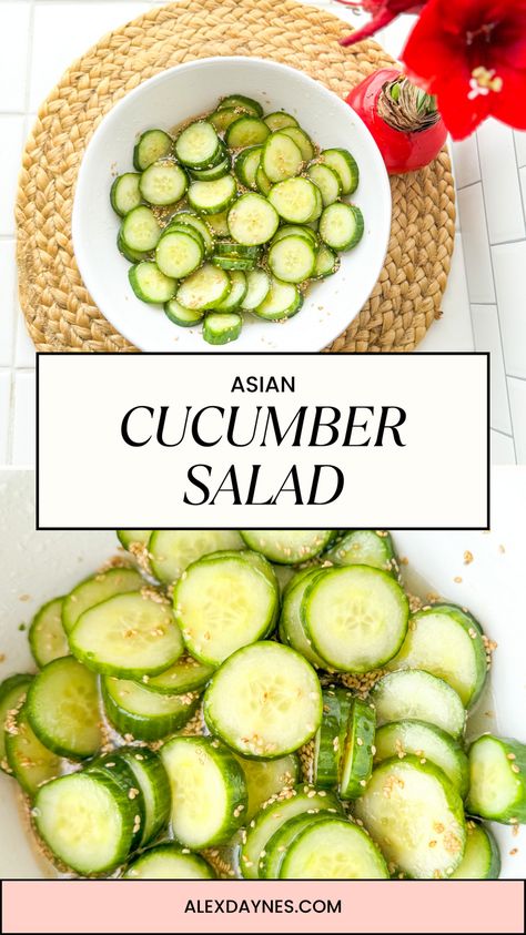 This easy Asian Cucumber Salad recipe is light and refreshing! It is the perfect crunchy side dish for any Asian-inspired feast. It’s made with Persian cucumbers, rice vinegar, sesame, ginger, garlic, and sugar. They are sweet, spicy if you prefer, and crispy. Everyone who tries this salad is going to love it! Make it with me! Cucumber Salad Rice Vinegar, Persian Cucumber Recipe, Persian Cucumber Salad, Easy Asian Cucumber Salad, Asian Cucumber Salad Recipe, How To Store Cucumbers, Marinated Salad, Spicy Cucumber Salad, Side Dishes For Salmon