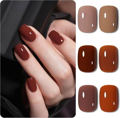 Amazon.com : GAOY Hot Fudge Jelly Gel Nail Polish of 6 Transparent Nude Brown Orange Pumpkin Colors Sheer Gel Polish Kit for Salon Gel Manicure and Nail Art DIY at Home : Beauty & Personal Care Autumn Gel Manicure, Fall Nails Press On, Nail Colors For Fall Autumn, Purple Polish Nails, Winter Nails Light Colors, Reddish Brown Nail Polish, Orange Gel Polish Nails, Builder Gel Fall Nails, Earth Tone Nail Polish