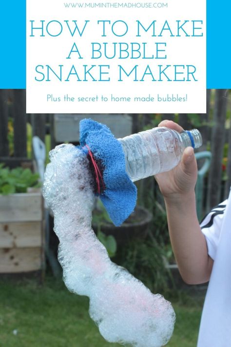 Bubble Snake Maker Water Bottles, Sock Bubbles, Bubble Snake, Bubble Mixture, How To Make Bubbles, Homemade Bubbles, Rainbow Bubbles, Doner Kebab, Bubble Maker