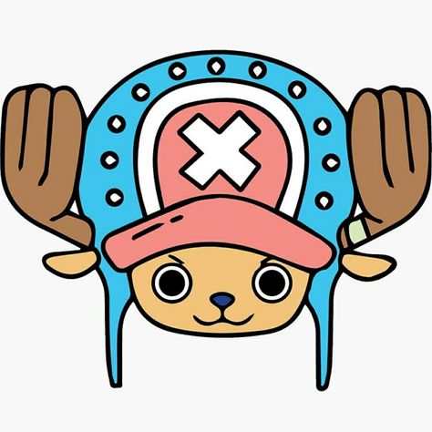 Cute sticker of tony tony chopper from one piece anime , cute reindeer with pink and blue hat One Piece Chopper Sticker, Chopper Cake One Piece, Chopper One Piece Painting, Chopper Drawing Easy, One Piece Simple Drawing, Chopper Hat One Piece, One Piece Chopper Icon, One Piece Easy Drawing, Tony Tony Chopper Cute