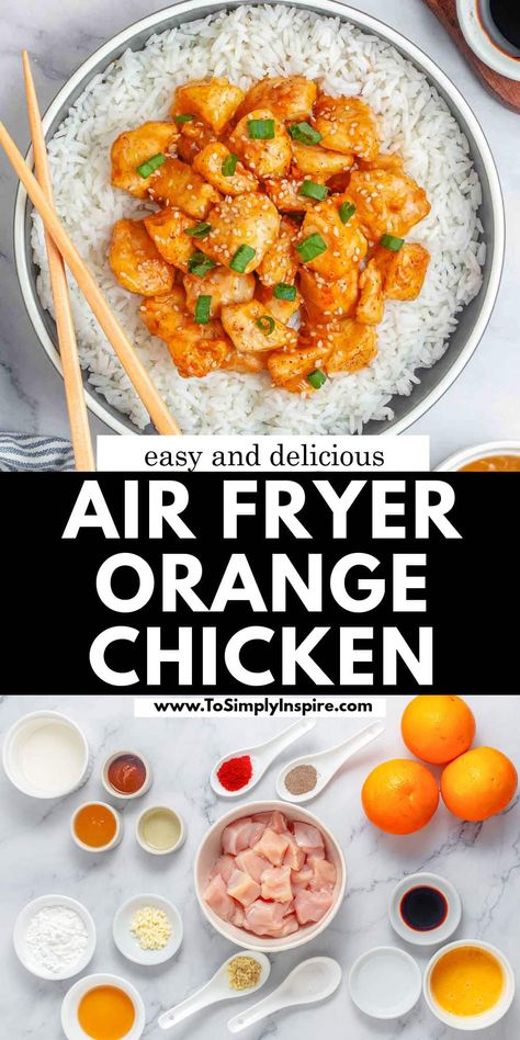 Orange Chicken Sides Dish, At Home Orange Chicken, How To Make Orange Chicken Sauce, Air Fry Orange Chicken Recipe, Healthy Orange Chicken Sauce, Orange Chicken Air Fryer Recipe, Chinese Chicken Air Fryer, Low Sodium Orange Chicken, Air Fryer Recipes For Family