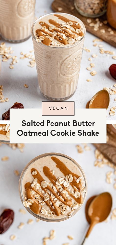 Deliciously creamy peanut butter oatmeal cookie shake made with no banana in just 10 minutes! This healthy, vegan oatmeal cookie shake is naturally sweetened with Medjool dates and packs in sneaky veggies from cauliflower. Options to add your favorite protein powder and other delicious mix-ins. #oatmeal #peanutbutter #smoothie #shake #breakfast #vegan #dairyfree #glutenfree #healthysnack #cauliflower Peanutbutter Smoothie, Healthy Vegan Oatmeal, Oatmeal Shake, Sneaky Veggies, Ambitious Kitchen Recipes, Vegan Oatmeal Cookies, Vegan Peanut Butter Cookies, Healthy Oatmeal Cookies, Sweet Smoothies