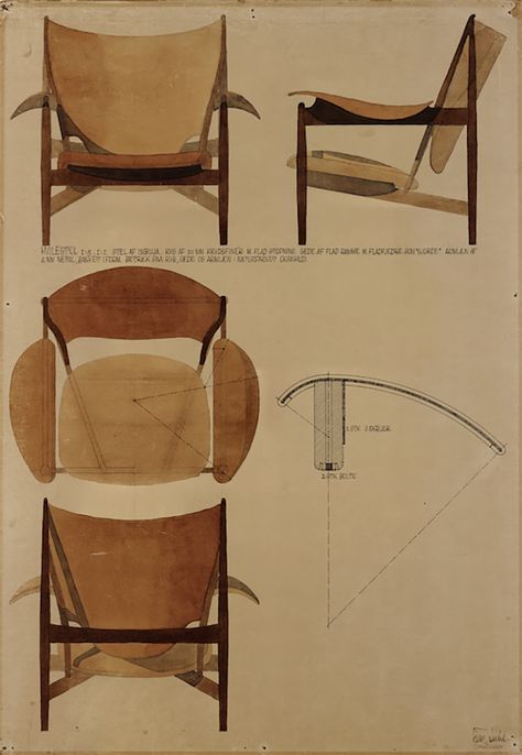 House of Finn Juhl Draws Inspiration from Rediscovered Watercolour for Limited Anniversary Edition of the Chieftain Chair - Scandinaviandesign.com Finn Juhl Furniture, Sitting Sculpture, Chieftain Chair, Modern Retro Furniture, Nordic Table, Nordic Chair, Furniture Sketch, Snooker Table, Nordic Furniture