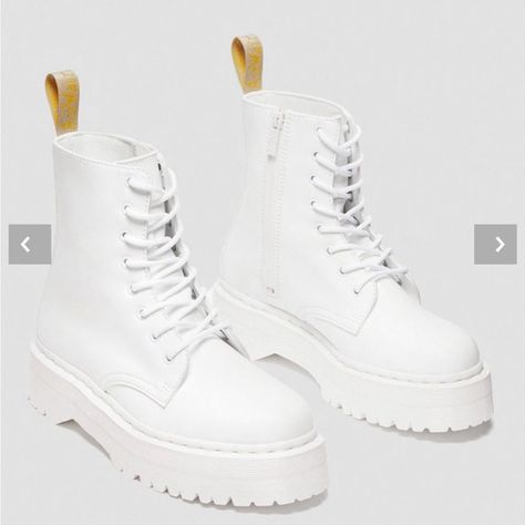 Dr martens Shoes Sneakers High Tops, Jadon Boots, Dr Martens Jadon, Once In A Blue Moon, Shop Clothes, White Boots, Dr Martens Shoes, Vegan Shoes, Goodyear Welt