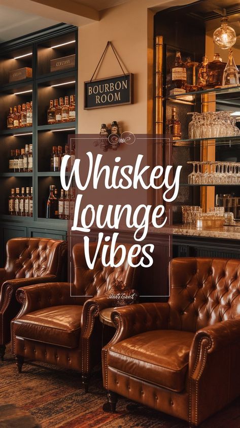 Turn your space into a Whiskey Lounge with these incredible ideas! Whether you're dreaming of a cozy Bourbon Room or a full-blown Whiskey Room, we've got all the tips to make your vision a reality. Discover perfect Bar Lounge Room layouts, fabulous Speakeasy Decor inspirations, and stylish Bourbon Bar designs. Make your home the ultimate hangout spot – whiskey glass in hand! #gg #homedesigninsider #homewhiskeybarideas Bourbon Bar Basement, Small Whiskey Room Ideas, Bourbon Room Decor, Home Whiskey Bar Ideas, Home Whiskey Lounge, Speak Easy Room At Home, Bourbon Display Ideas, Whiskey Room Interior Design, Whiskey Lounge Home