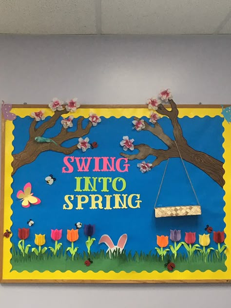 Fun Spring Bulletin Board Ideas, Spring Theme Board Ideas, June Birthday Bulletin Board Ideas, Spring Board Ideas For School, Spring School Bulletin Board Ideas, Spring Bulletin Boards For School, Preschool Wall Painting Ideas, Spring Bulletin Board Ideas For School, Spring Time Bulletin Board Ideas